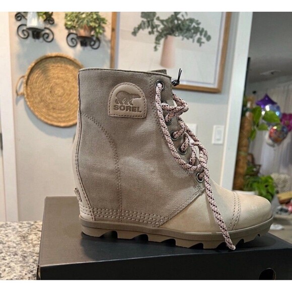 Sorel Joan of Arctic PDX Canvas Leather Lace Up Wedge Boots Size 10 - Picture 4 of 9